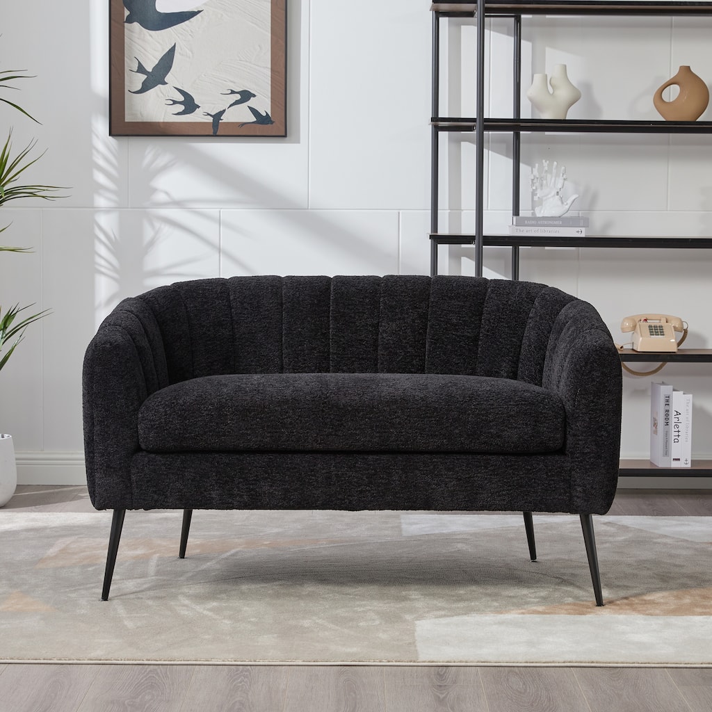Loveseat Two-Seater Sofa Couch with Removable Cushion, Black Upholstered Accent Couch Settee for Living Room