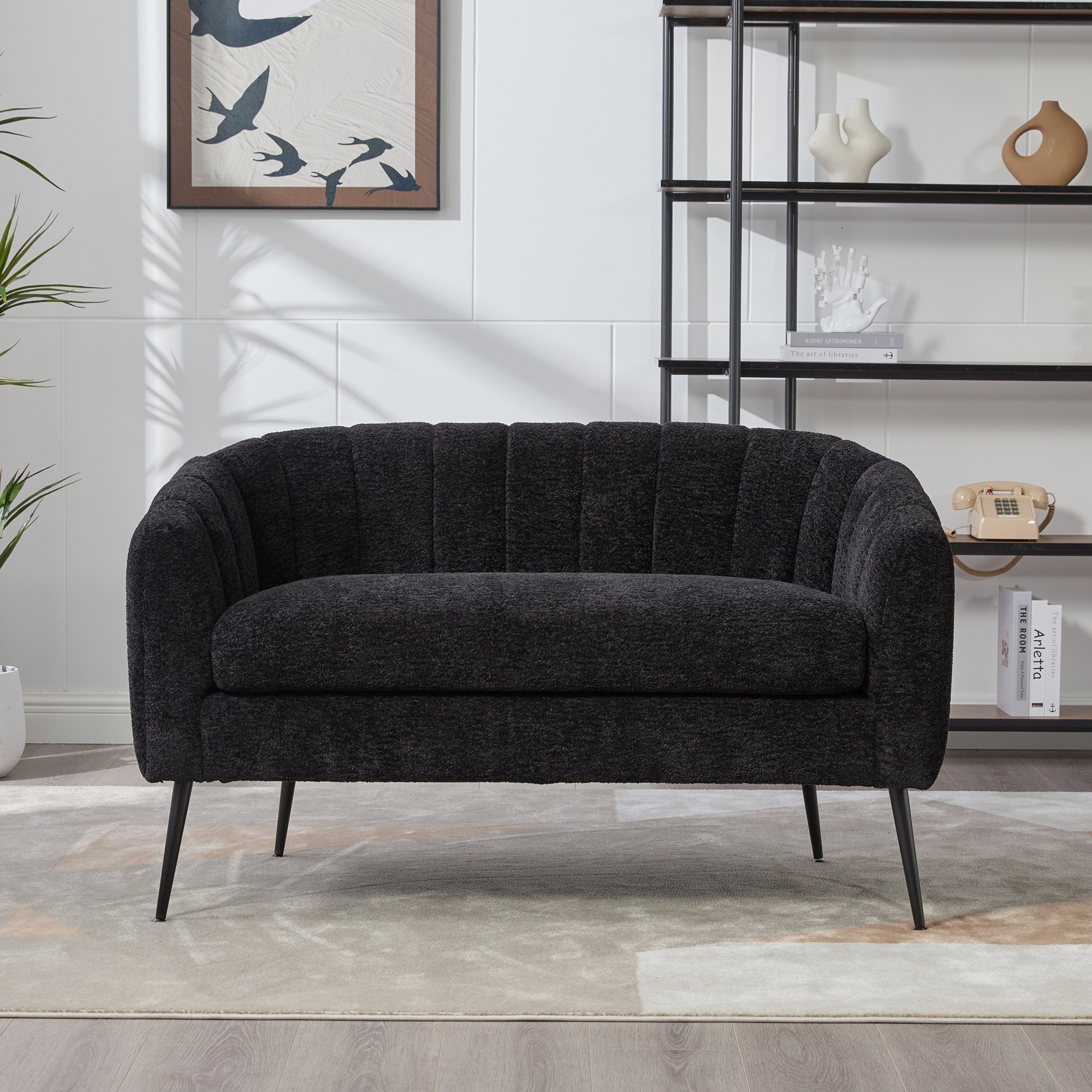 Upholstered Chenille Mini Loveseat With Metal Legs And Channel Tufted Design