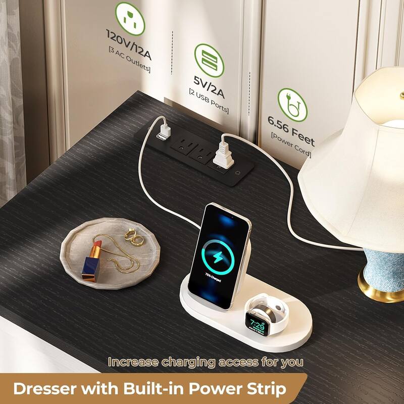 Bedroom Dresser Charging Station Storage Drawers Chest of Drawers