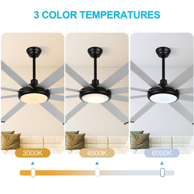 WINGBO 64" and 72" and 80" and 96" Indoor Ceiling Fan with LED Light and Remote