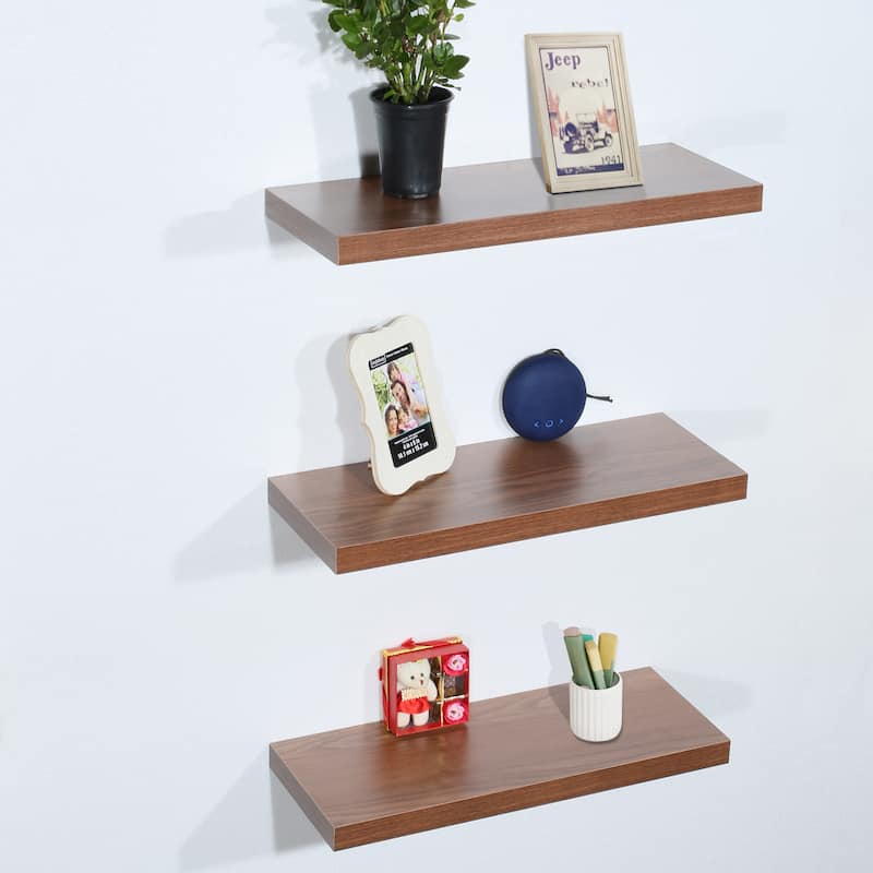 DAVEE Set of 3 JD Walnut Floating Shelves - 23.62*9.25*1.5 inches - 23.62*9.25*1.5 inches - 23.62*9.25*1.5 inches - JD Walnut