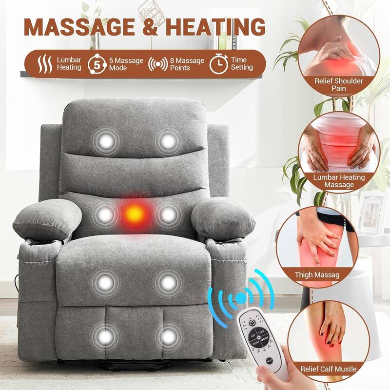 Oversized Electric Power Lift Recliner Chair, Recliners for Elderly With Heat and Massage
