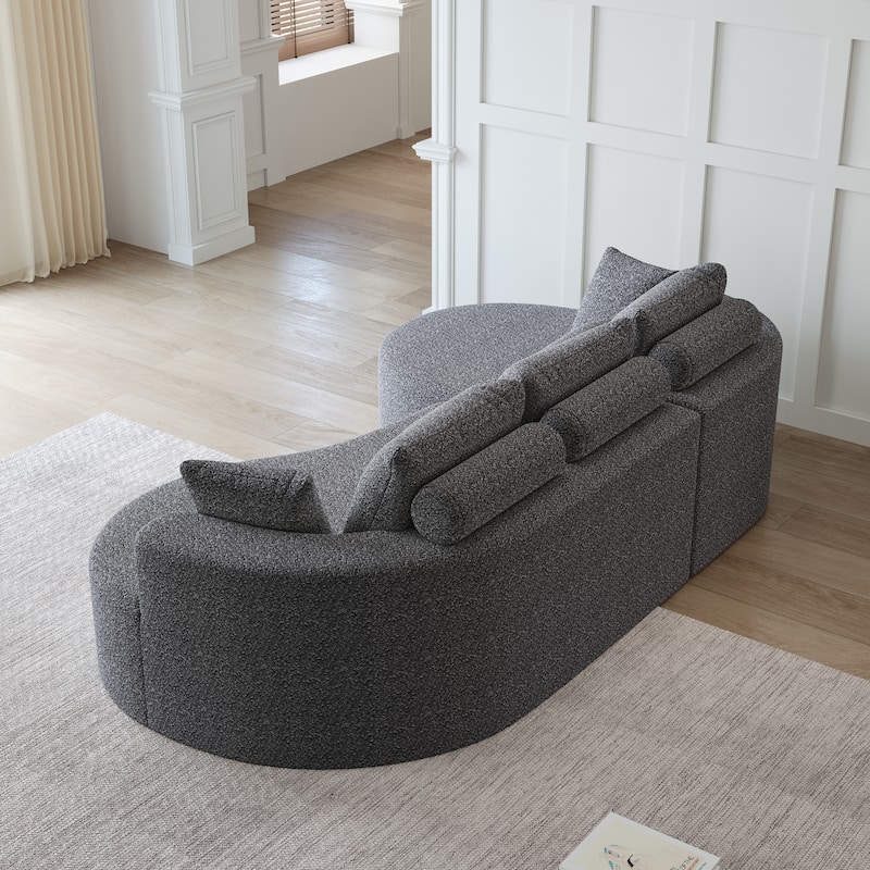 L-Shaped Curved Cloud Sectional Couch, Oversized Chenille Upholstered 4-Seater Sofa, Full Compressed Corner Sofa with 7 Pillows