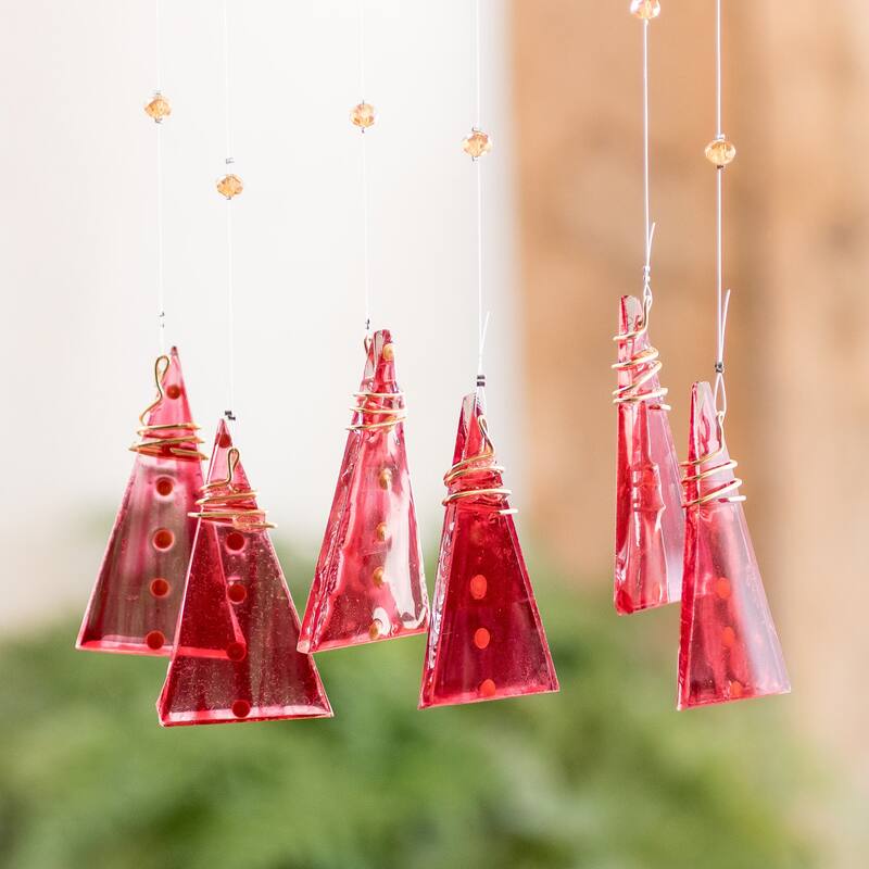Novica Handmade Red Illusion Recycled Glass Windchime
