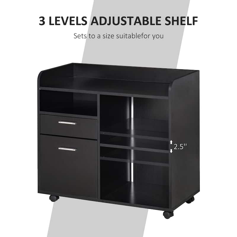 Vinsetto Printer Stand with 2 Drawers, Adjustable Shelves and Wheels for Home Office
