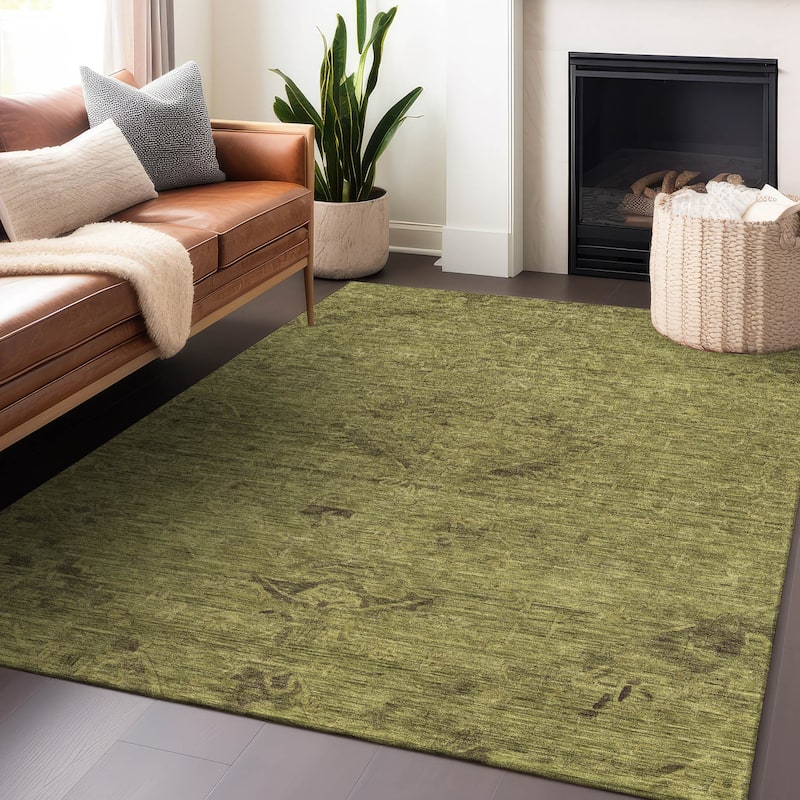 Machine Washable Indoor/ Outdoor Vintage Traditional Chantille Rug - Olive - 3' x 5'