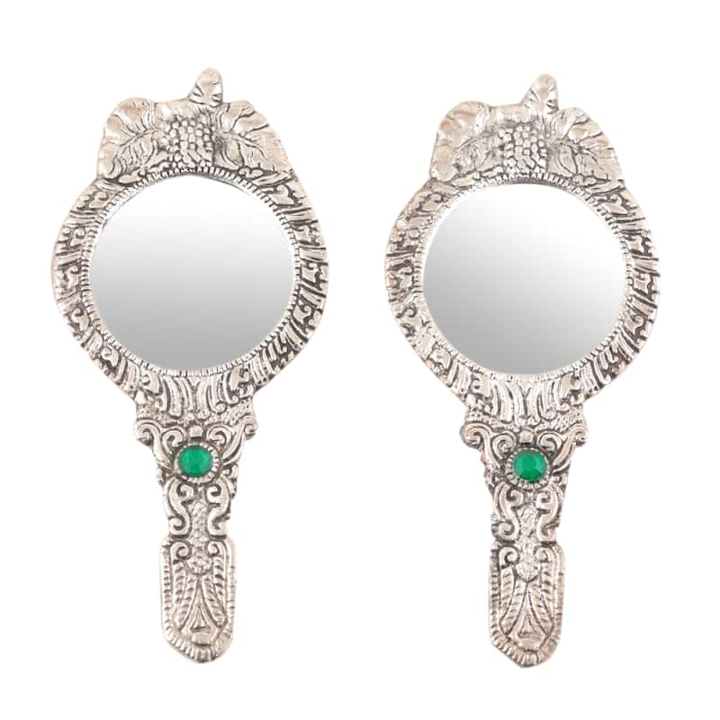Novica Handmade Leafy Paradise Aluminum Hand Mirrors (Pair) - Silver