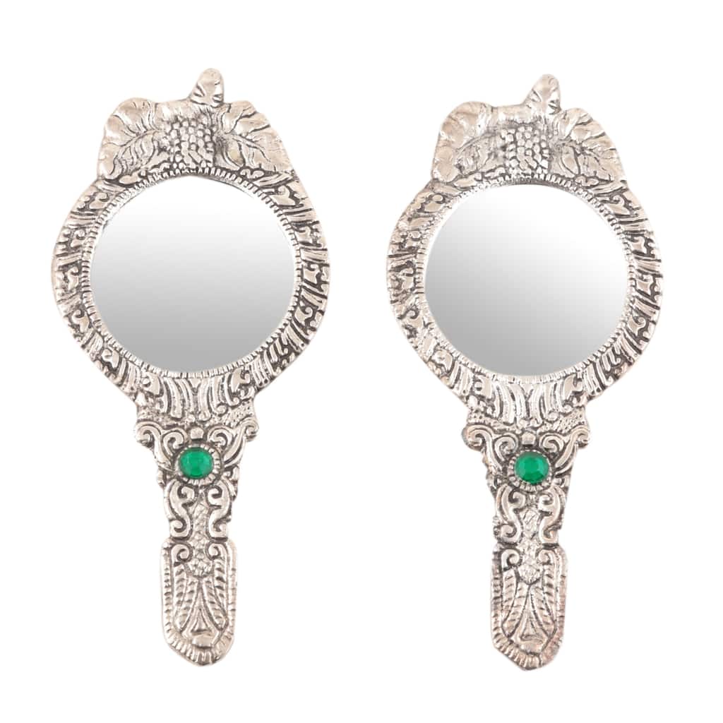 Novica Handmade Leafy Paradise Aluminum Hand Mirrors (Pair) - Silver