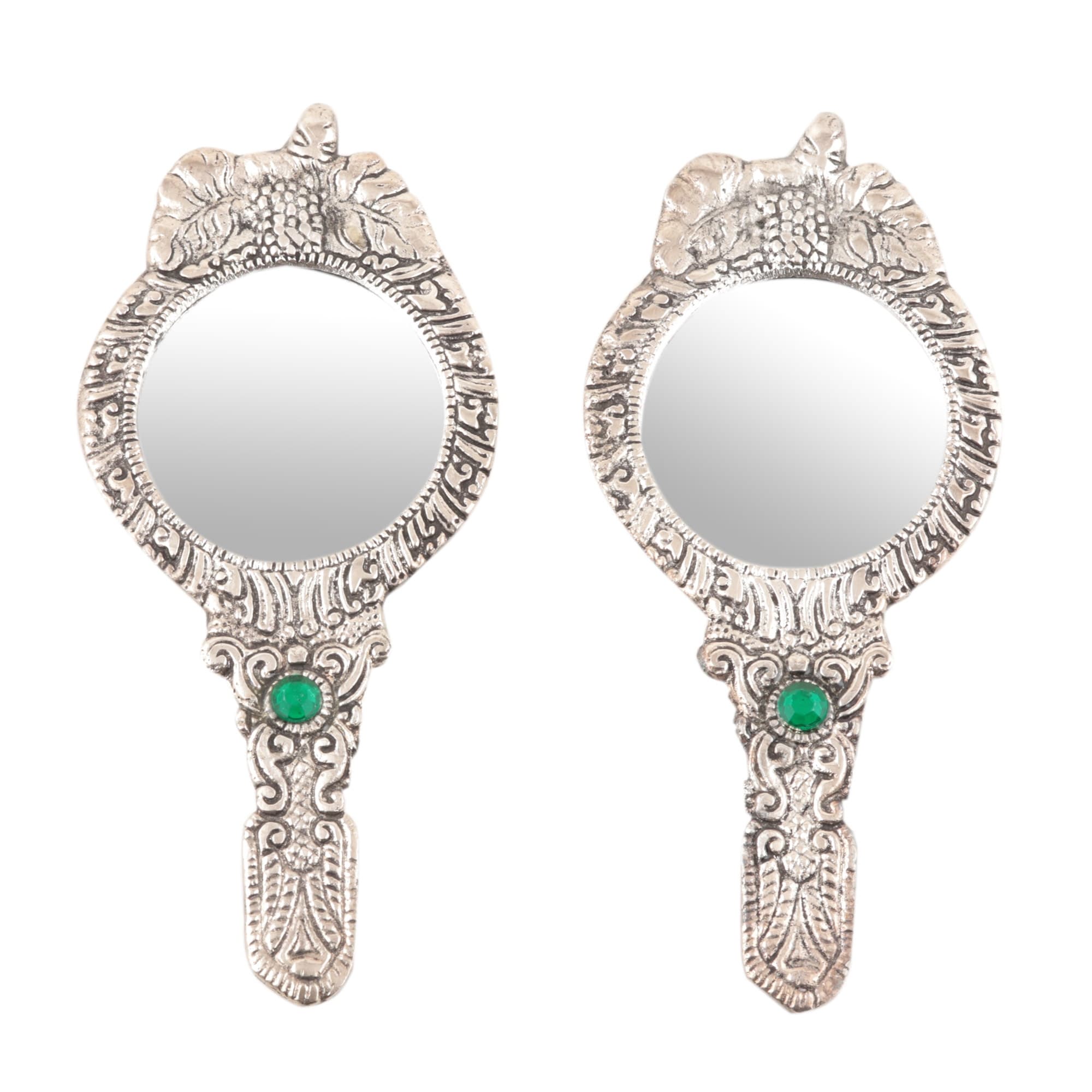 Novica Handmade Leafy Paradise Aluminum Hand Mirrors (Pair) - Silver