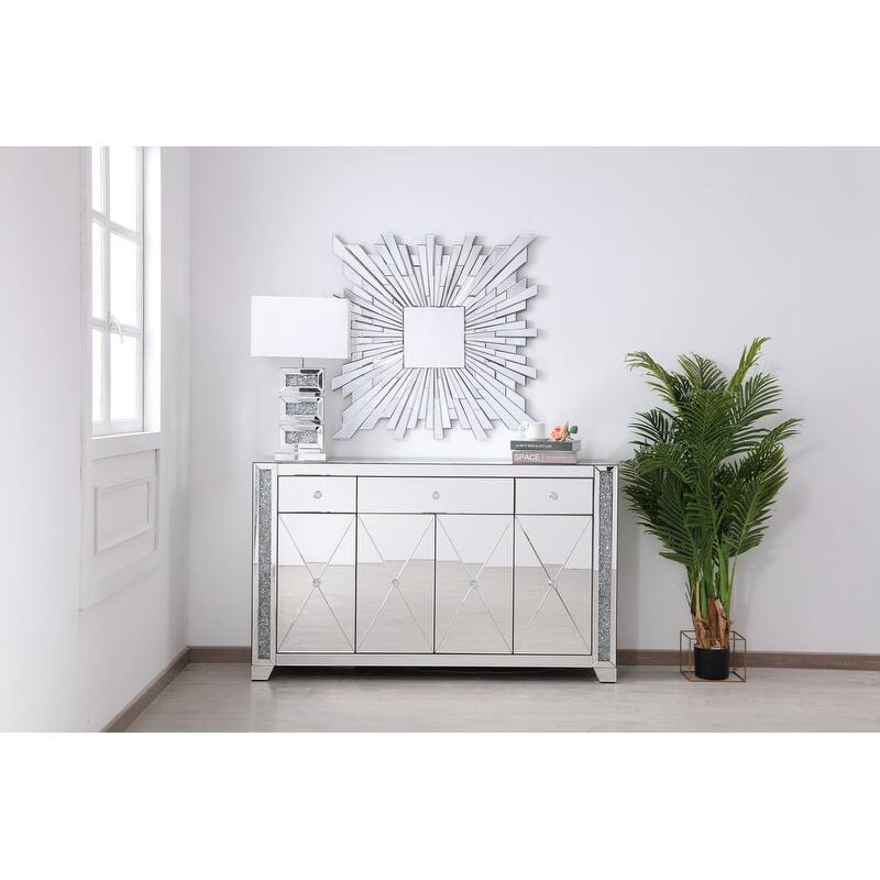 60 in silver crystal mirrored credenza