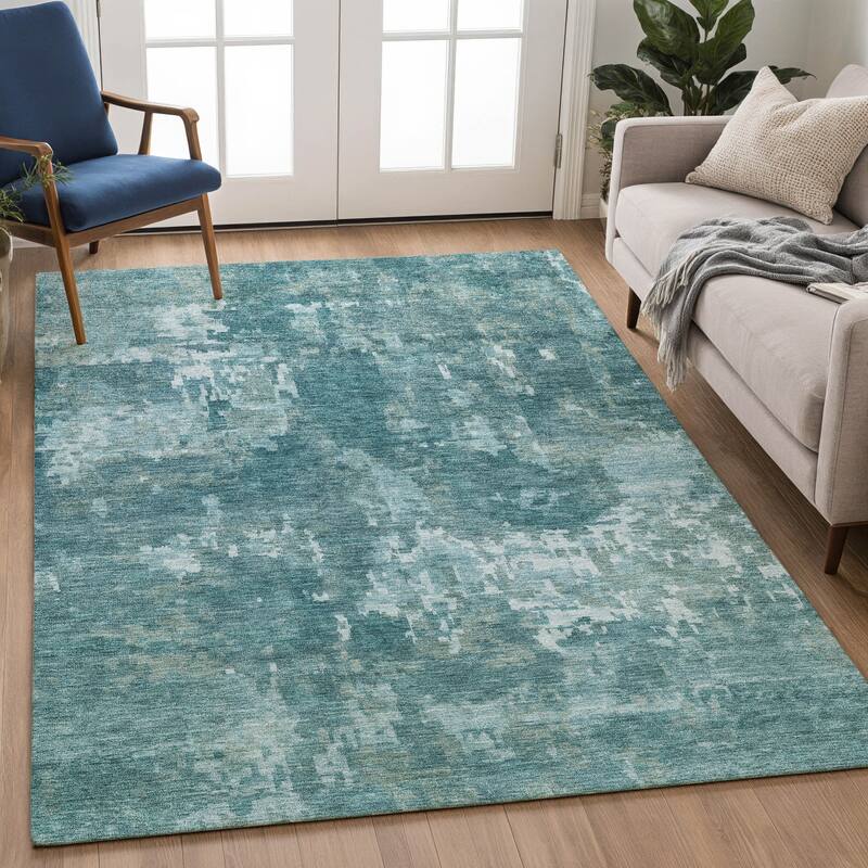 Machine Washable Indoor/ Outdoor Ombre Abstract Chantille Rug