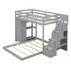 preview thumbnail 11 of 11, Twin Over Full Bunk Bed with 3-Layer Shelves, Drawers, and Storage Stairs in Gray
