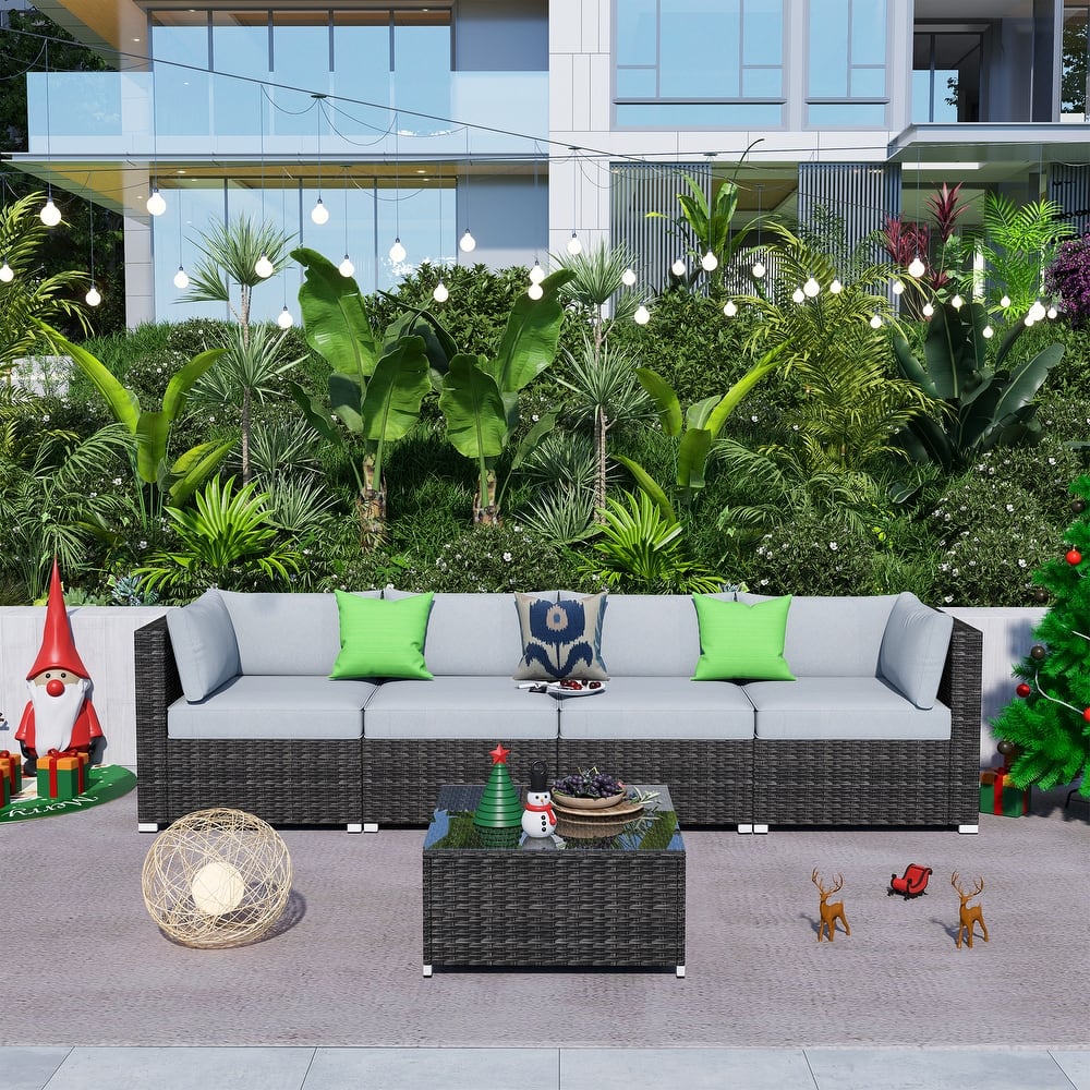 OVIOS Deep Seat Wicker 5-piece Sectional Set