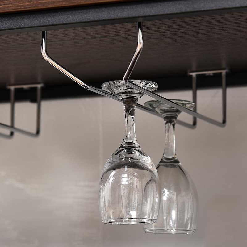 HOMCOM Industrial Wine Rack with 11-Bottles Holder, Free Standing Wine Shelf with Glass Holders, Dark Brown