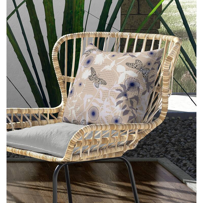 Butterfly Floral Orbit Indoor/Outdoor Reversible Throw Pillow Blue and Light