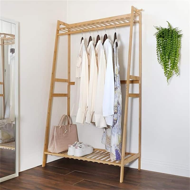 Bamboo Clothes Rack with Shelves - 16"D x 31.5"W x 55"H