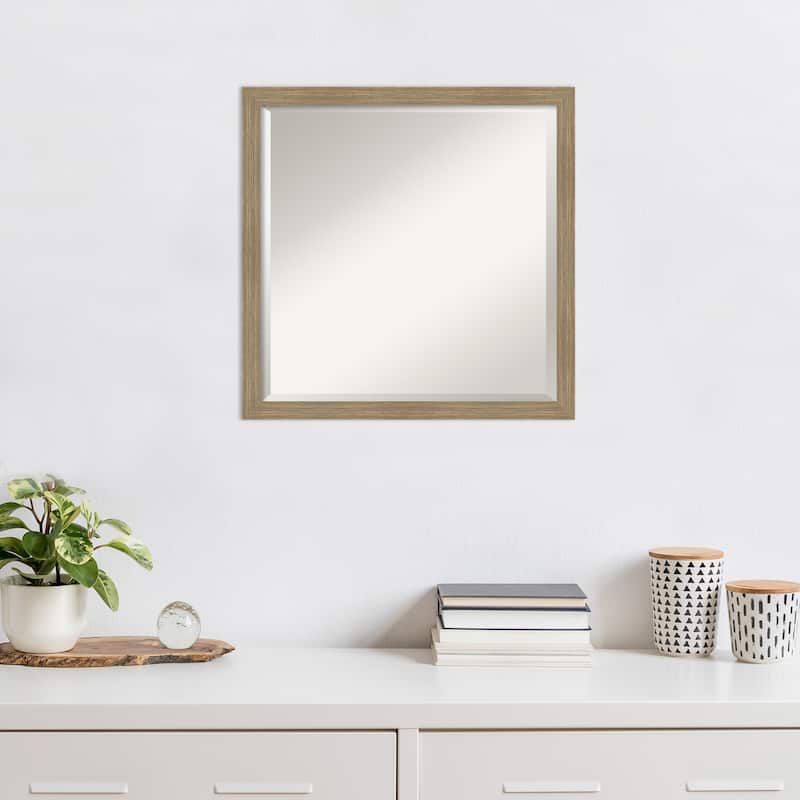 Woodgrain Stripe Beveled Wood Framed Wall Mirror