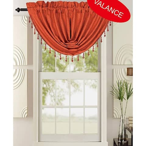 Leah Waterfall Rod Pocket Valance with Beads, 48x37