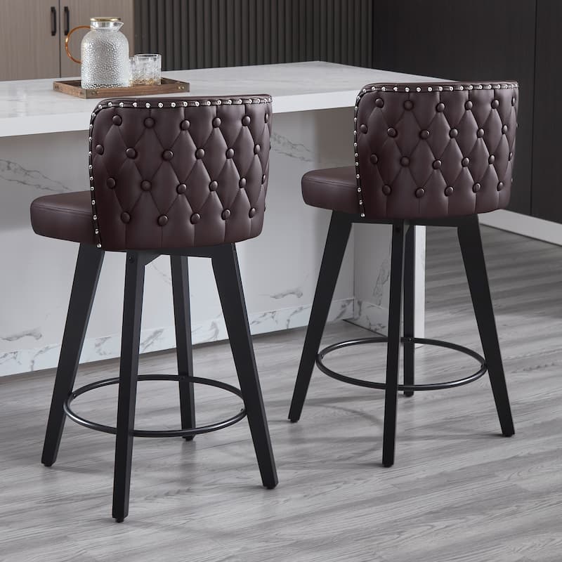 27.5" Faux Leather Upholstered Swivel Counter Height Bar Stool with Wooden Frame, Set of 1/2/3/4