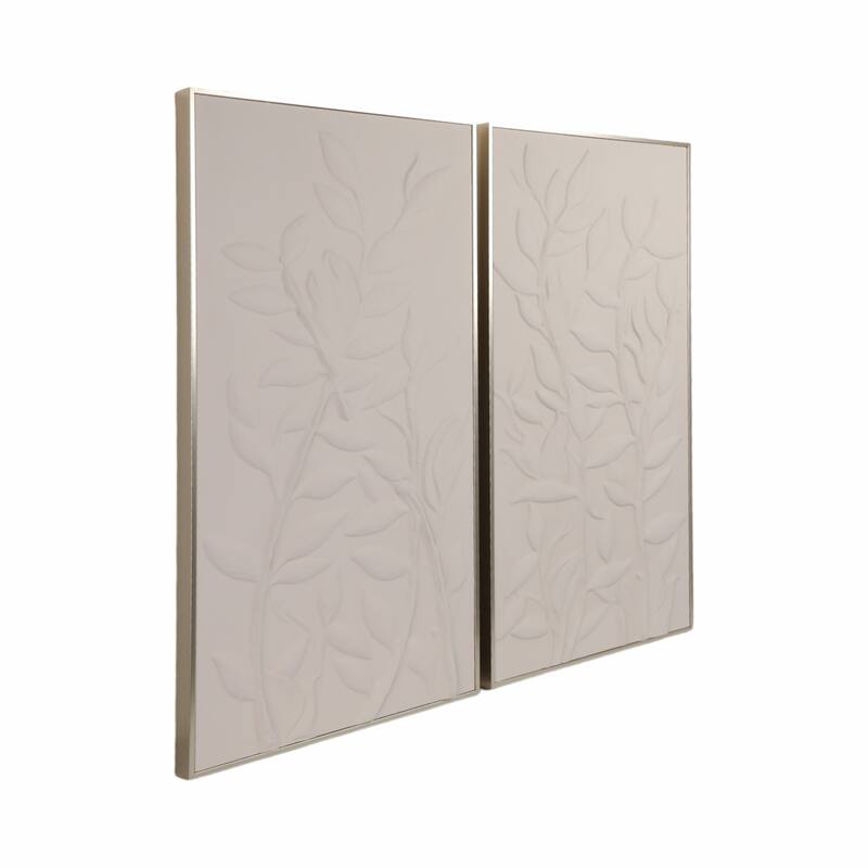 Canvas Art Framed Wood Subtle Leaf Texture (Set of 2) - 49" White