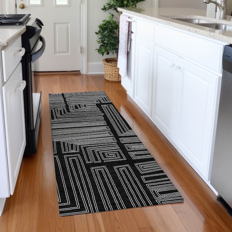 Premium Washable Super Soft Mid Century Modern Mayfield Rug - Black - 2'3" x 7'6"