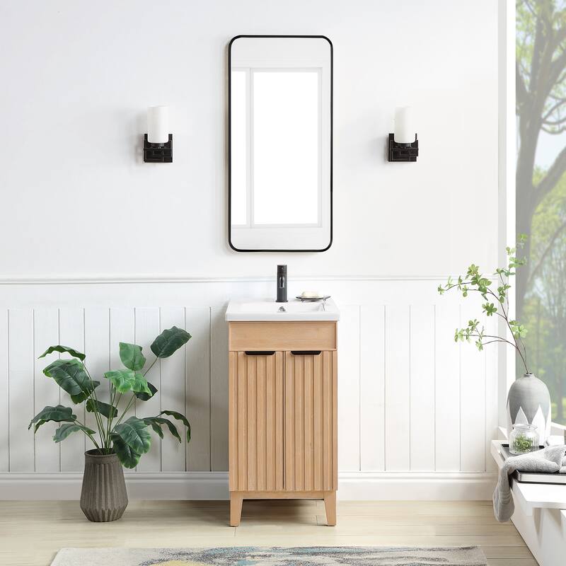 Palos Single Bath Vanity with Ceramic Basin Top without Mirror - 18in. - Fir Wood Brown