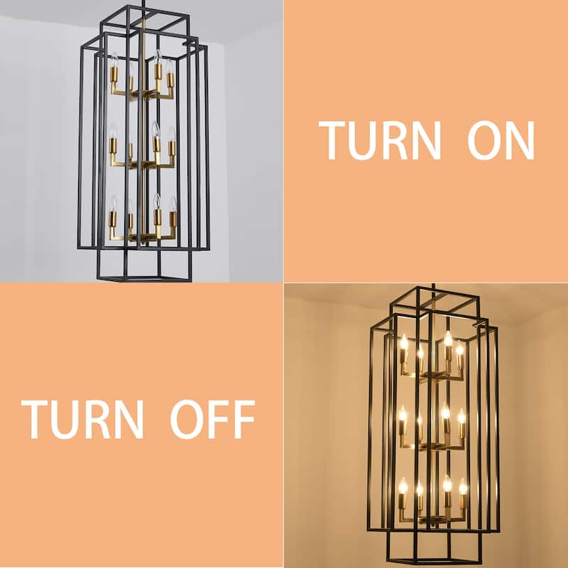 12 Light Black Industrial Metal Chandelier Fixture Rustic Lantern Pendant Lighting