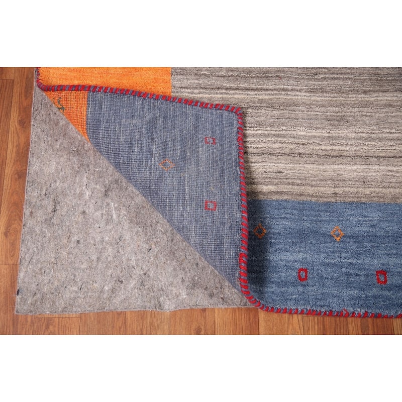 Striped Gabbeh Oriental Area Rug Hand-Knotted Multi-Color Wool Carpet - 8'1" x 9'8"