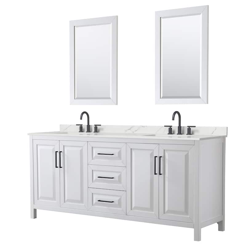 Wyndham Collection WCV252580D-QTZ-US3M24 Daria 80" Free Standing - White / Giotto Quartz Top / Matte Black Hardware