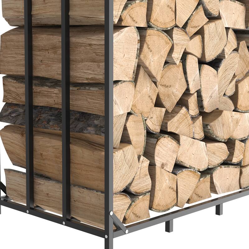 Large Firewood Log Rack Wood Storage Holder Iron Shed with Roof - 61.6 x 24.8 x 69.5 inch