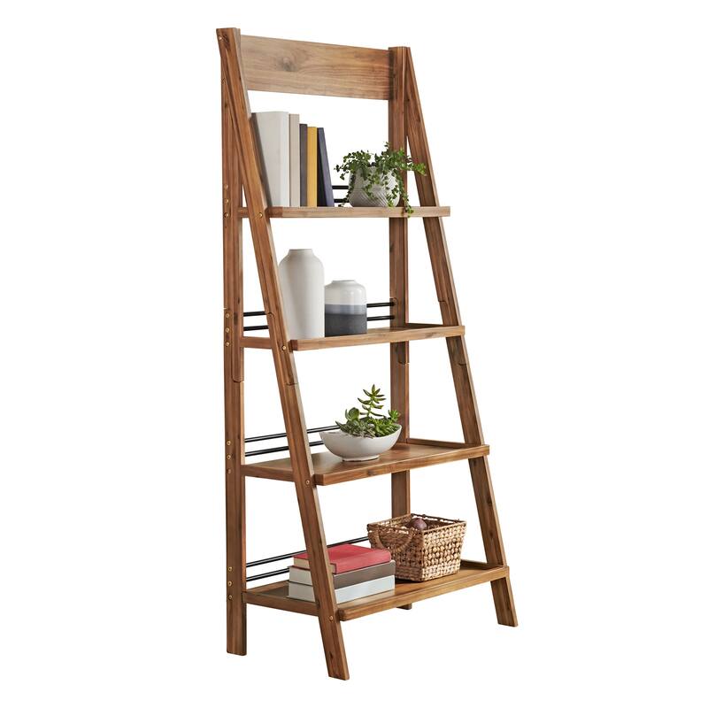 Lavish Home 4-Tier Wood Ladder Bookshelf, Walnut