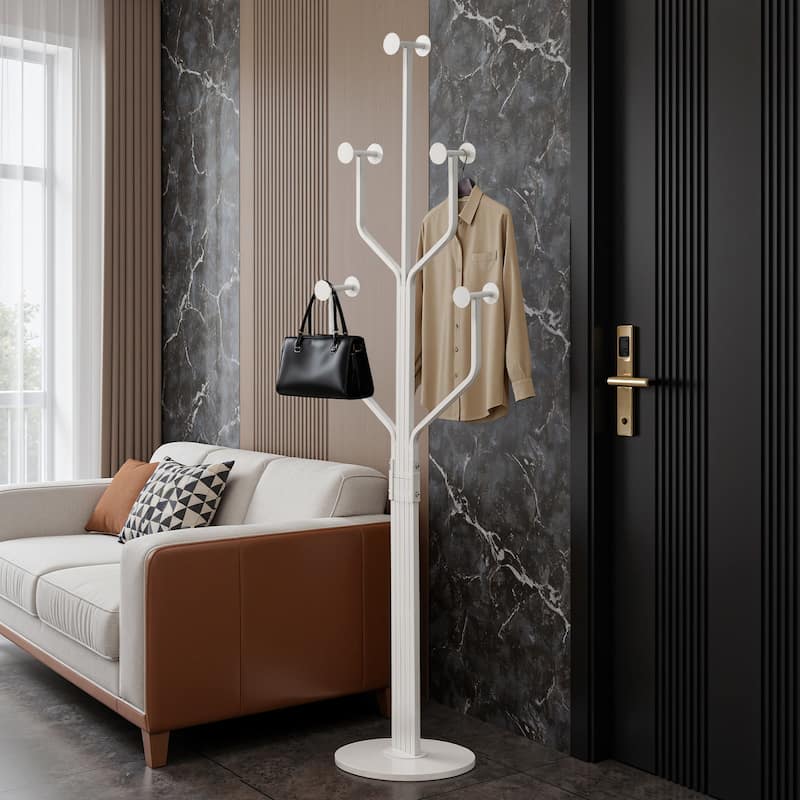 Freestanding Metal Coat Rack with 10 Hooks and Heavy Duty Marble Base - 68.1"H x 18.5"W(top) x 13.2"Dia(base)