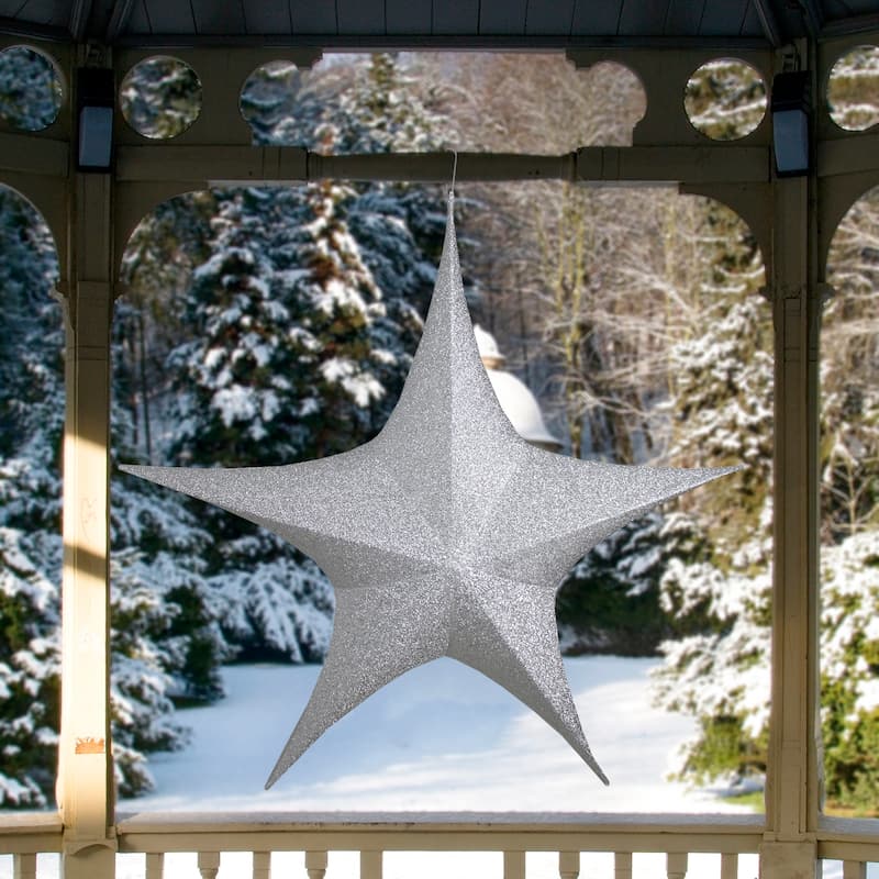 Silver Tinsel Foldable Glitter Star Outdoor Christmas Decoration - 44" - Silver