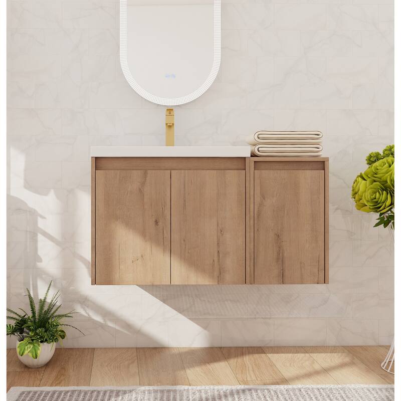 Beingnext 24"/36"/48"/60" Bathroom Vanity with Resin Sink, Floating Bathroom Vanity with Soft Close Doors - 35.44''W x 18.13''D x 20.5''H