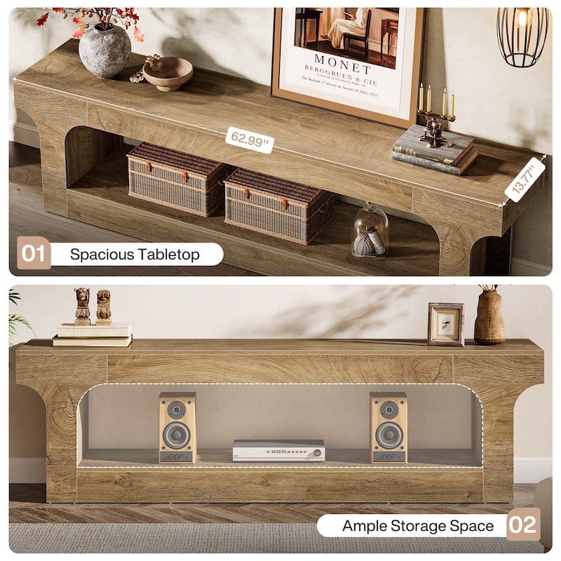 63 Inch Long TV Stand for 55/60/65/75-Inch TVs, 2-tier TV Console - 13.77" D x 63" W x 20.47" H