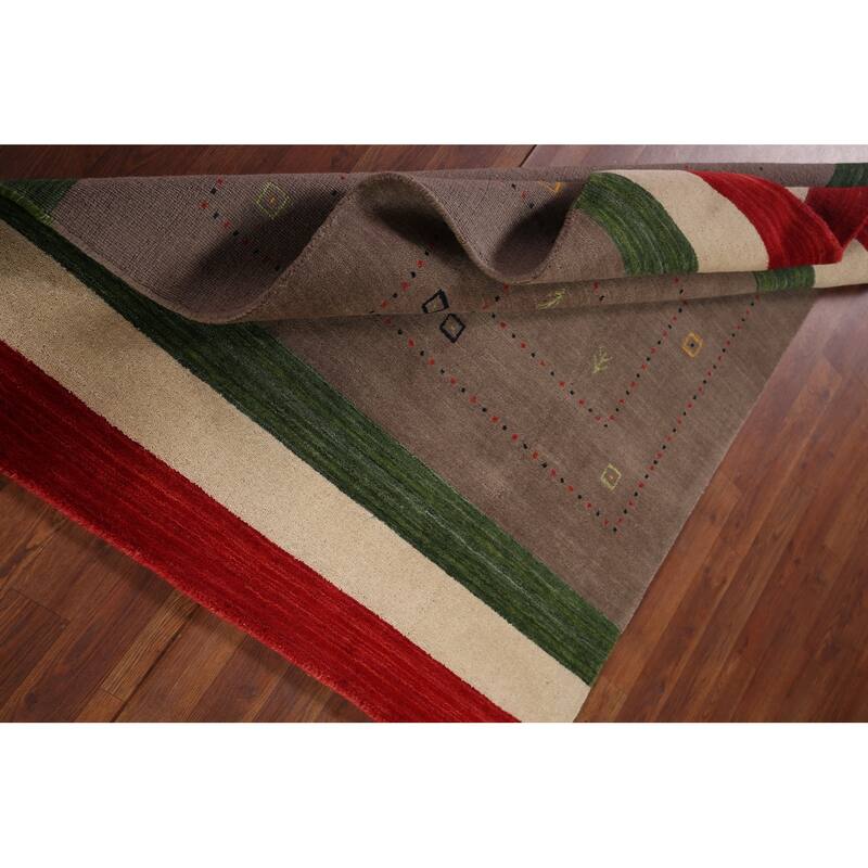 Brown Striped Gabbeh Oriental Accent Rug Handmade Wool Carpet - 3'11"x 5'7"