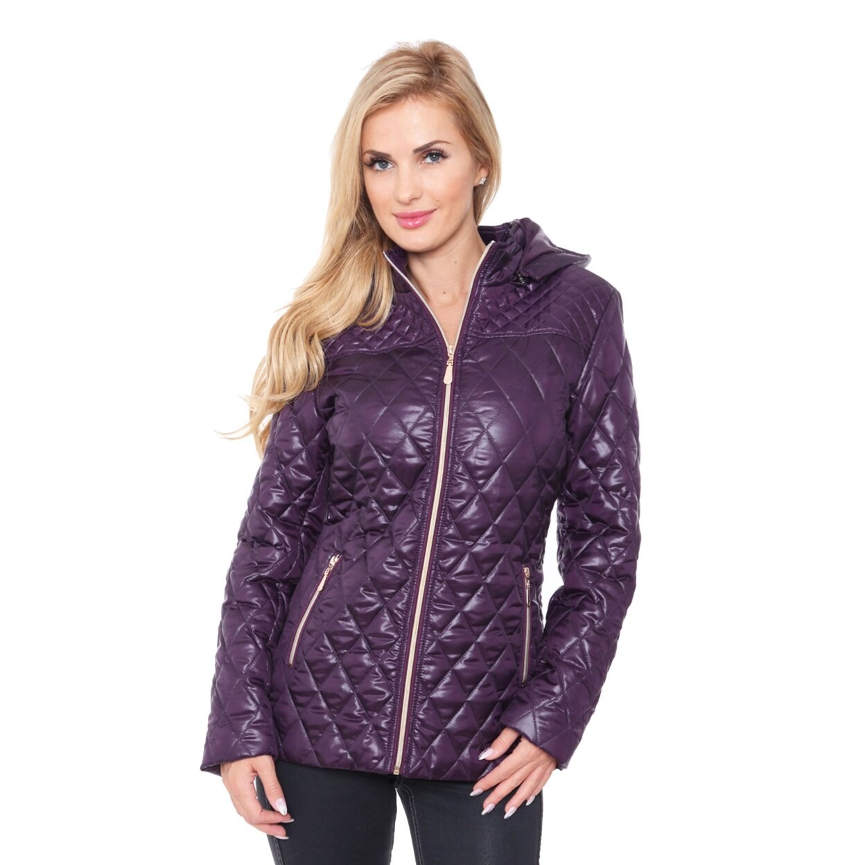 purple puffer coat