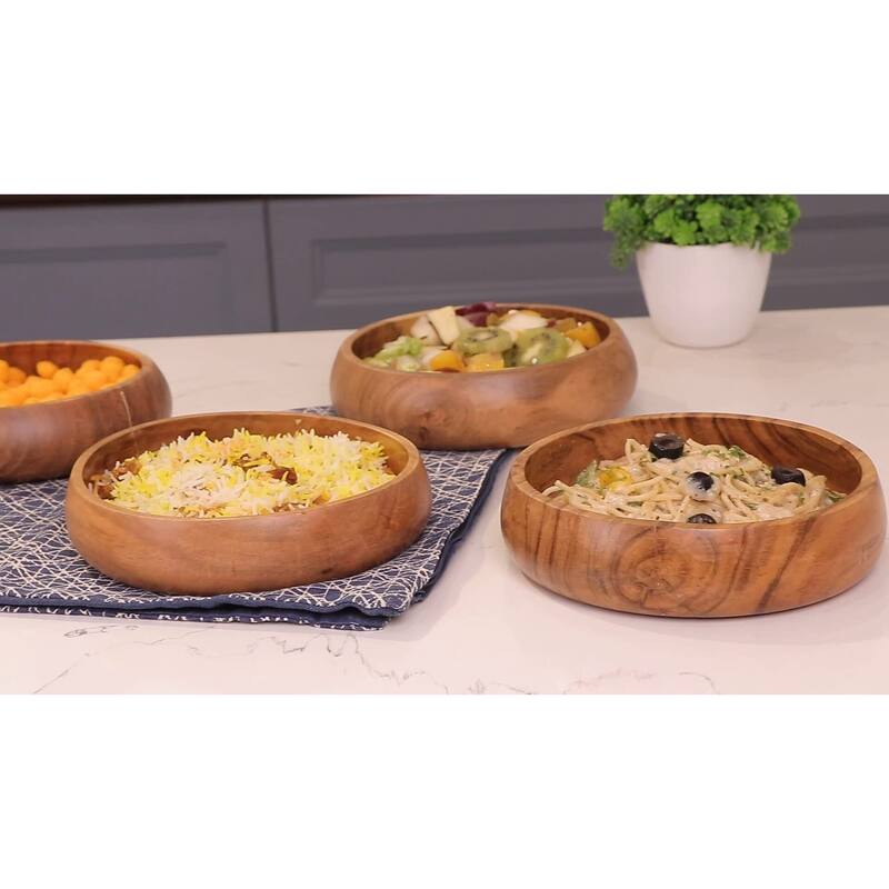 wooden bowls for food Set of 4 individual acacia wood bowls 8 x 2 inches (25 oz) Enjoy your salad, pasta, rice, acai