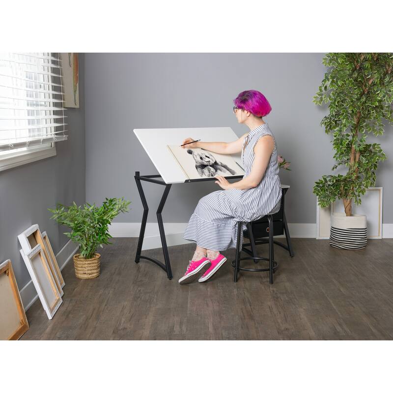 Studio Designs Hourglass Craft Center with MDF Stool, Charcoal/White