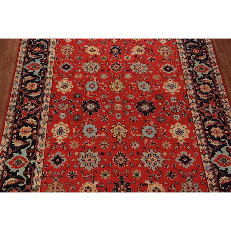 Red Orange Oushak Indian Large Rug Handmade Wool Carpet - 9'10"x 13'10"