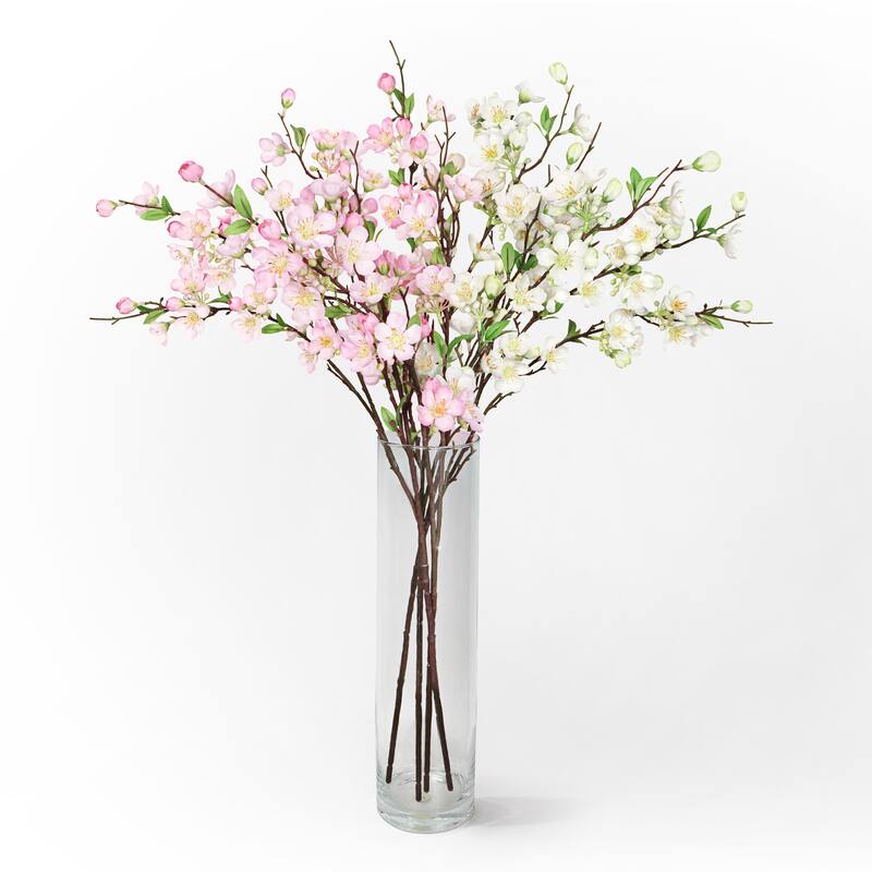 Set of 2 Cream White Artificial Peach Blossom Flower Stem Spray 33in - 33" L x 6" W x 4" DP