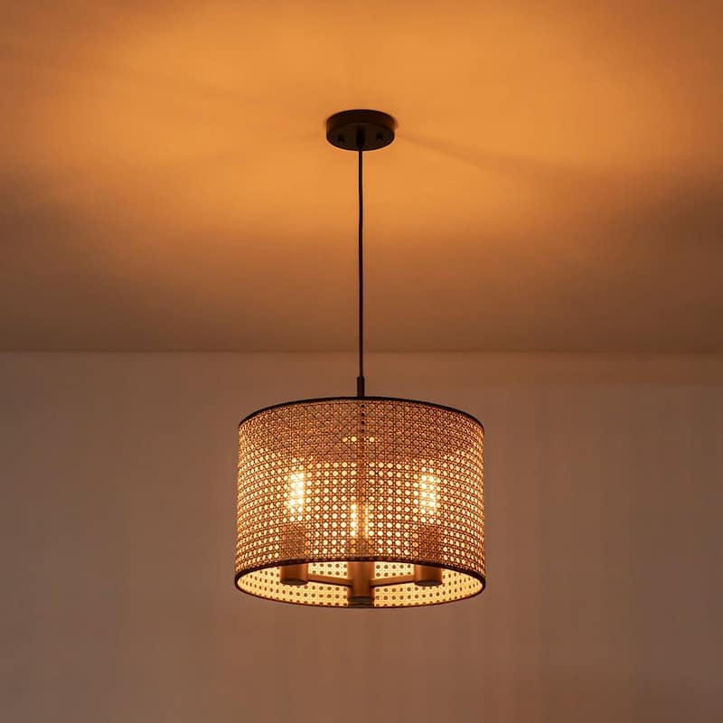 Vintage Natural Handmade Rattan Drum Pendant