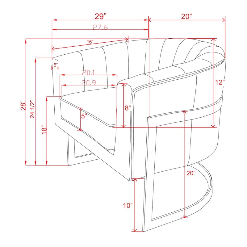 Pasargad Home Vicenza Genuine Leather Barrel Chair, Brown - W31.5"xD27.5"xH29.1"