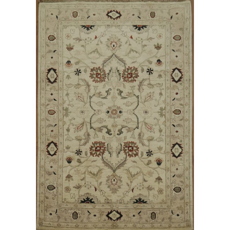 Hand Knotted Oriental 100% Wool Carpet Traditional All-Over Beige & Ivories Ziegler Area Rug - 6' 1'' X 4' 2''