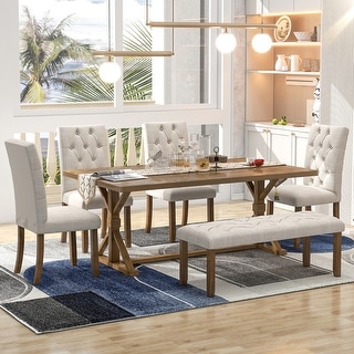 6-Piece Farmhouse Dining Table Set 72" Wood Rectangular Table, 4 ...