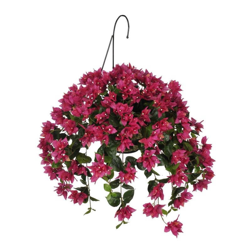 Faux Violet/ Fuchsia Bougainvillea Hanging Basket - White Water Hyacinth