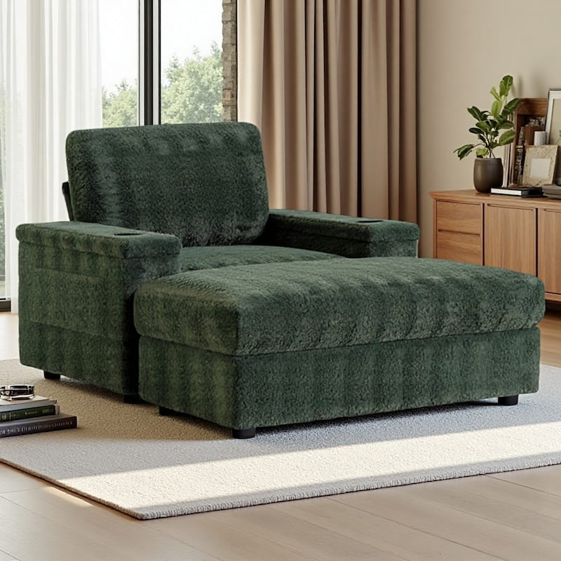 Ultra-Plush Oversized Chaise Lounge with Convertible Storage Ottoman by Harper&Bright Designs - Green