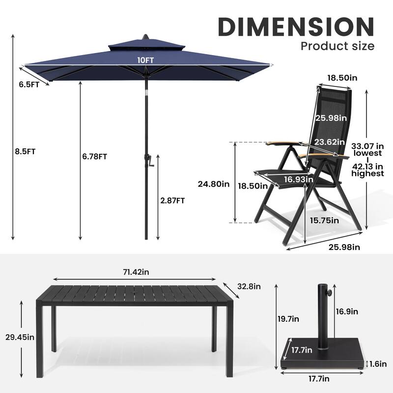 9/11-Piece Outdoor Patio Dining Set Aluminum Dining Table and Chairs w/10 ft Market Umbrella and Base