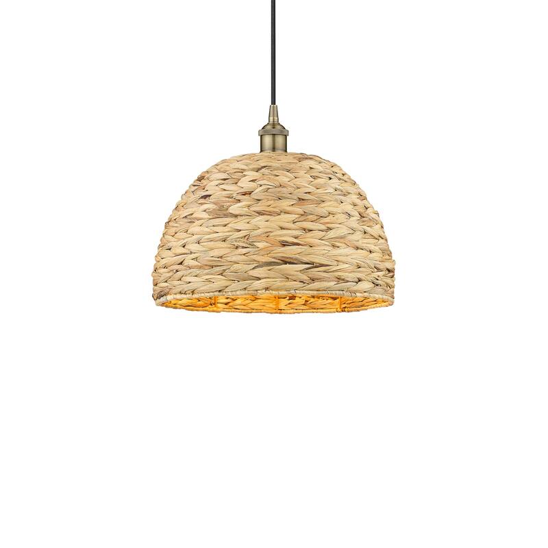 Innovations Lighting 616-1P-13-16 Woven Rattan Pendant Woven Rattan - Antique Brass / Natural