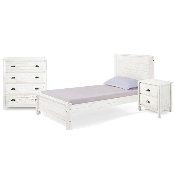 Taylor Olive Cornelia 3 Piece Wood Bedroom Set With Twin Panel Bed Nightstand And 4 Drawer Chest Rustic Gray Overstock 31297513